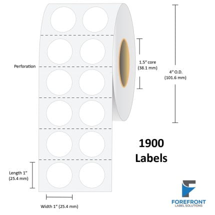 1" Circle (2 UP) Gloss Paper Label - 1900 Labels