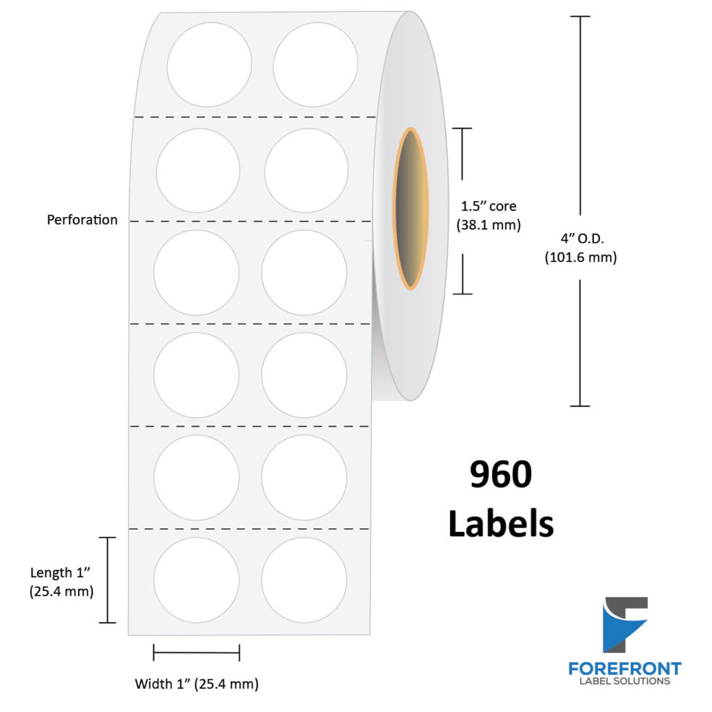 1" Circle (2 UP) Matte Paper Label - 960 Labels
