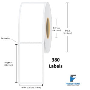 1.25" x 3" NP Matte Polypropylene Label - 380 Labels