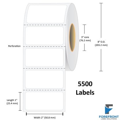 2" x 1" Top Coated Direct Thermal Label - 5500 Labels (8-Pack)