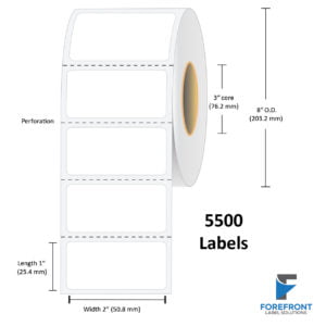 2" x 1" Uncoated Direct Thermal Label - 5500 Labels (8-Pack)