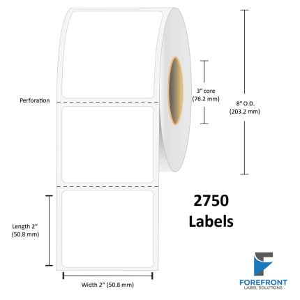 2" x 2" Thermal Transfer Label - 2750 Labels (8-Pack)