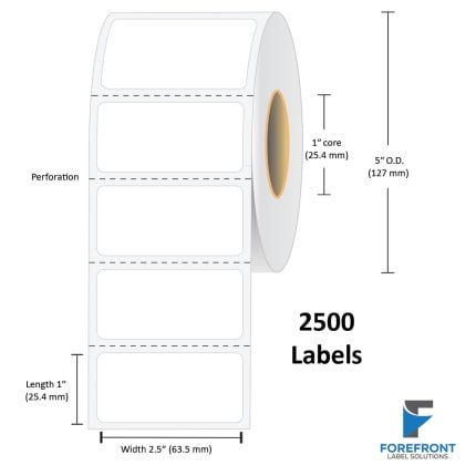 2.5" x 1" Top Coated Direct Thermal Label - 2500 Labels (12-Pack)