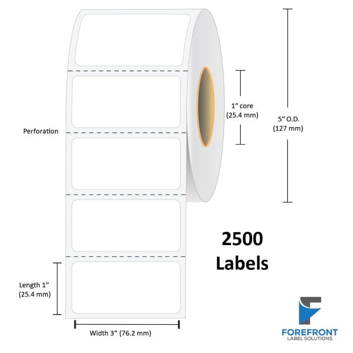 3" x 1" Top Coated Direct Thermal Label - 2500 Labels (12-Pack)