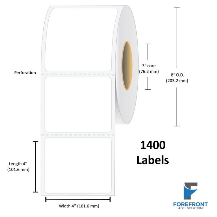 4" x 4" Gloss Polypropylene Label - 1400 Labels (4-Pack)