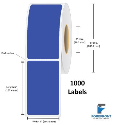4" x 6" Blue Thermal Transfer Label - 1000/Roll (4-Pack)
