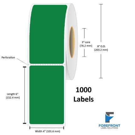 4" x 6" Green Thermal Transfer Label - 1000/Roll (4-Pack)