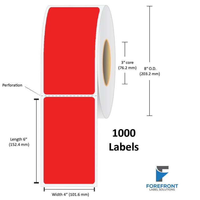 4" x 6" Red Thermal Transfer Label - 1000/Roll (4-Pack)
