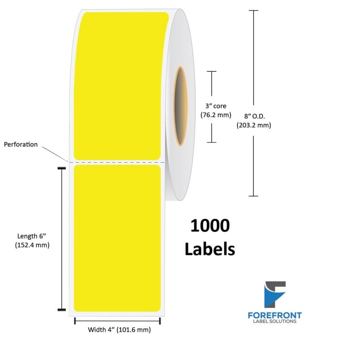 4" x 6" Yellow Thermal Transfer Label - 1000/Roll (4-Pack)