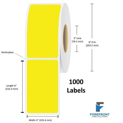 4" x 6" Yellow Top Coated Direct Thermal Label - 1000 Labels (4-Pack)