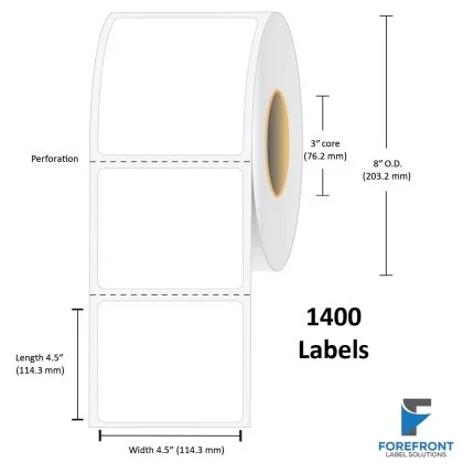 4.5" x 4.5" Top Coated Direct Thermal Label - 1400 Labels (4-Pack)