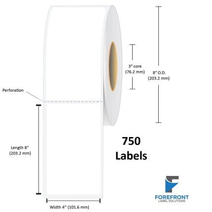 4" x 8" Gloss Polypropylene Label - 750 Labels