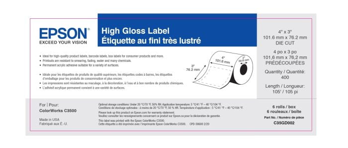 4" x 3" Gloss Paper Label - 380 Labels (6-Pack)