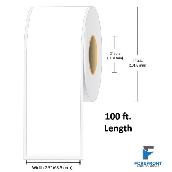 2.5" Continuous Gloss Polypropylene Label -100 ft./Roll