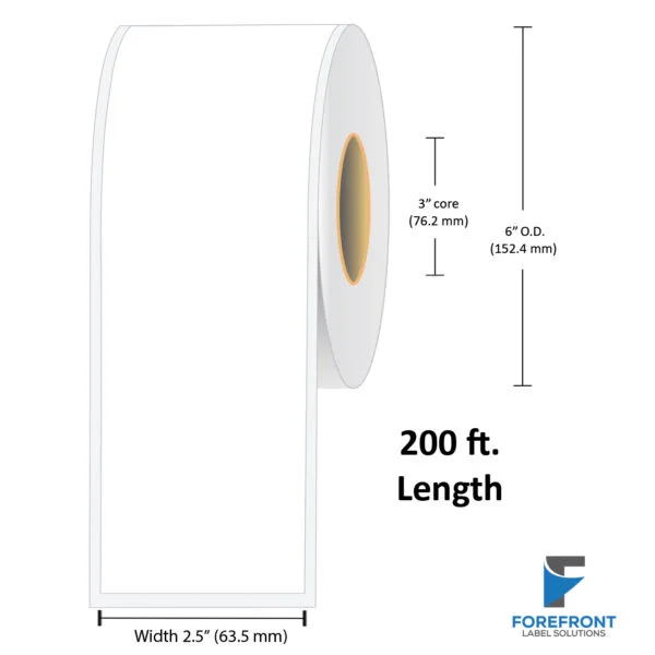 2.5" Continuous Gloss Polypropylene Label - 200 ft./Roll