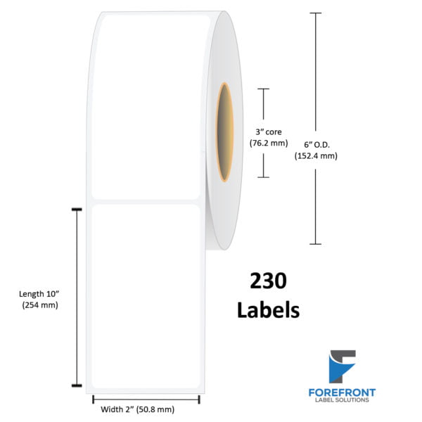 2" x 10" Gloss Paper Label - 230/Roll