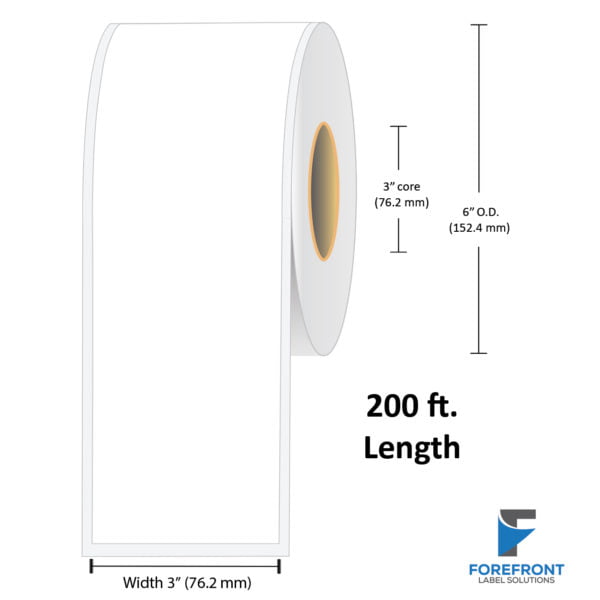 3" Continuous Gloss Paper Label - 200 ft./Roll