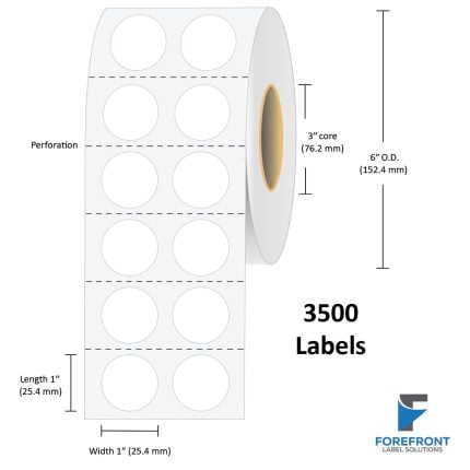 1" Circle (2 UP) Gloss Clear Polyester Label - 3500 Labels