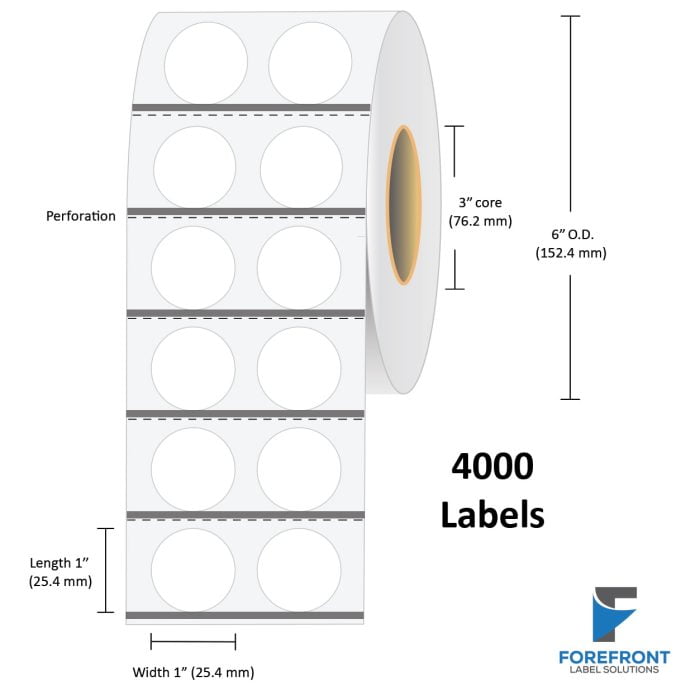1" Circle (2 UP) Matte Paper Label (Leading BM) - 4000 Labels