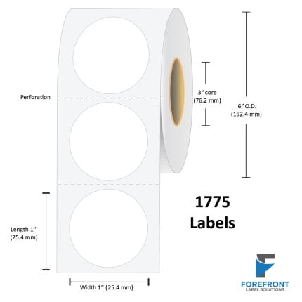 1" Circle Gloss Polypropylene Label - 1775 Labels