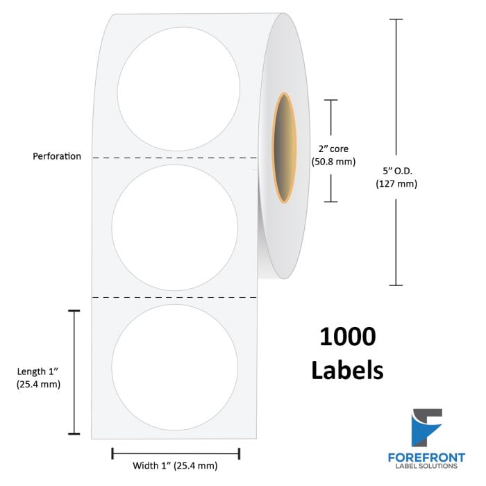 1" Circle Matte Paper Label - 1000/Roll