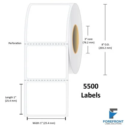 1" x 1" Top Coated Direct Thermal Label - 5500 Labels (8-Pack)