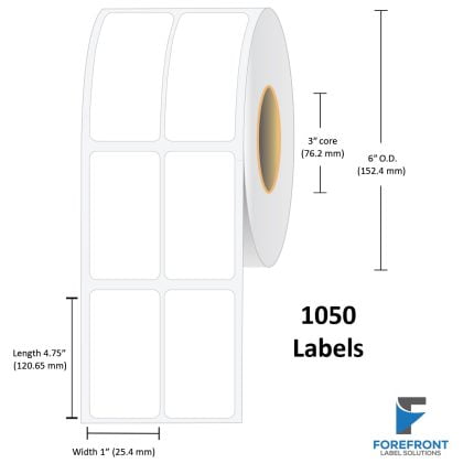 1" x 4.75" (2 UP) NP Gloss Polypropylene Label - 1050 Labels