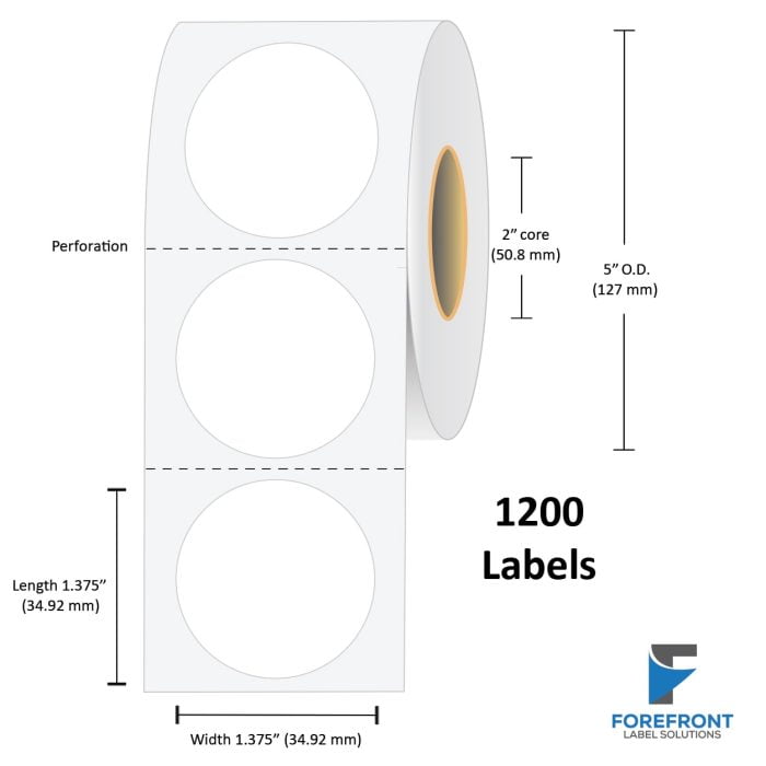 1.375" Circle Gloss Paper Label - 1200/Roll
