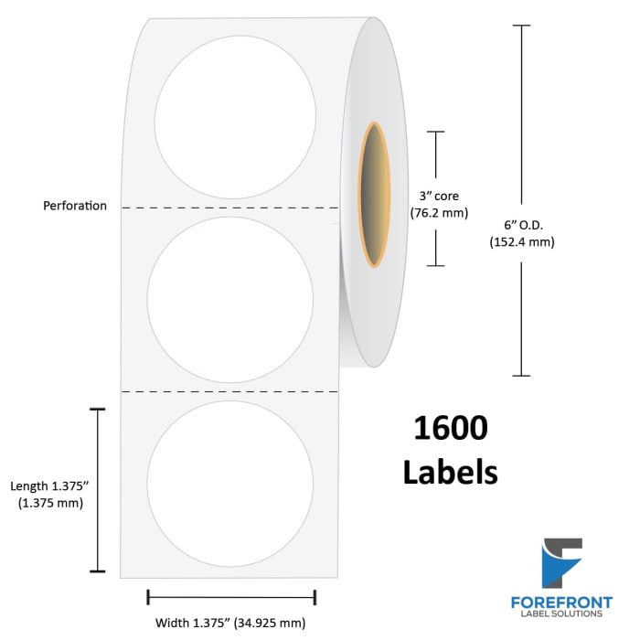 1.375" Circle Gloss Paper Label - 1600 Labels