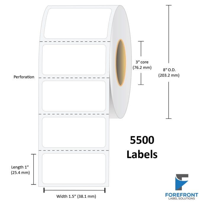 1.5" x 1" Top Coated Direct Thermal Label - 5500 Labels (8-Pack)