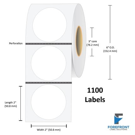 2" Circle Removable Gloss Paper Label (Gap BM) - 1100 Labels