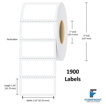 2.25" x 1.25" Uncoated Direct Thermal Label - 1900 Labels (4-Pack)