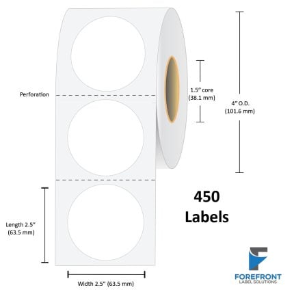2.5" Circle Gloss Paper Label - 450/Roll