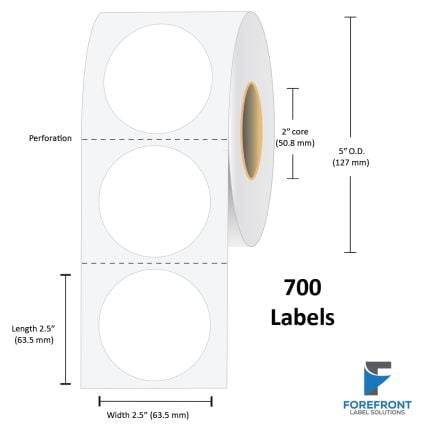 2.5" Circle Gloss Paper Label - 700/Roll