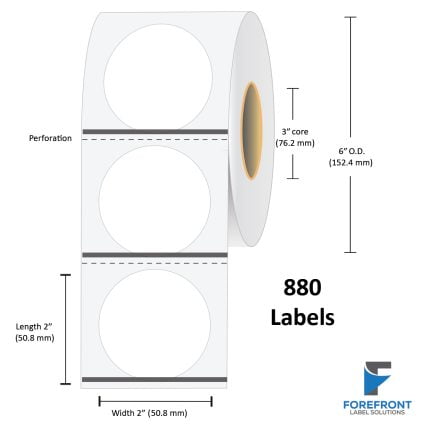 2.5" Circle Gloss Polypropylene Label - 880 Labels