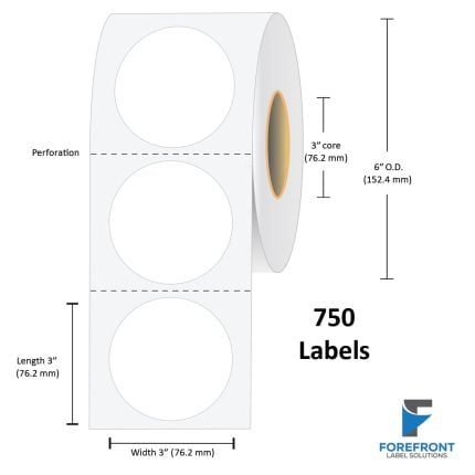 3" Circle Gloss Polypropylene Label - 750 Labels