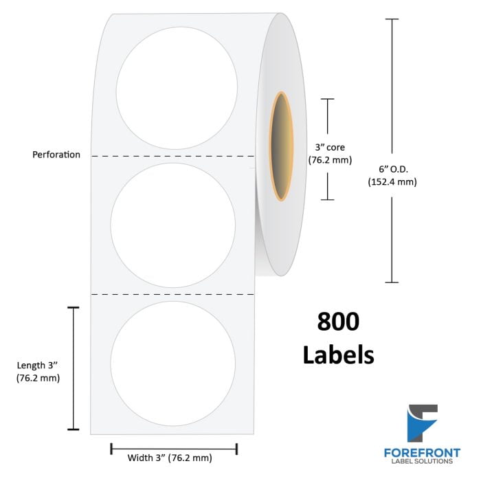 3" Circle Removable Gloss Paper Label - 800 Labels