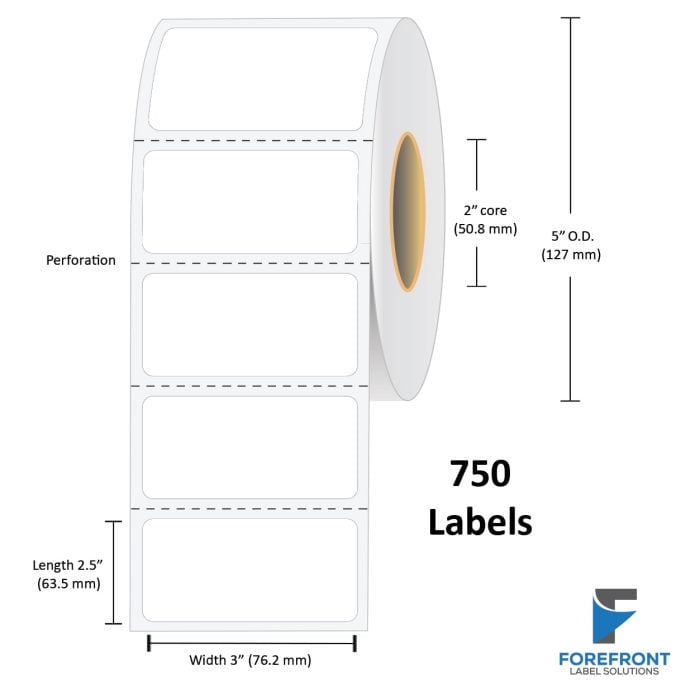 3" x 2.5" Gloss Clear Polyester Label - 750 Labels