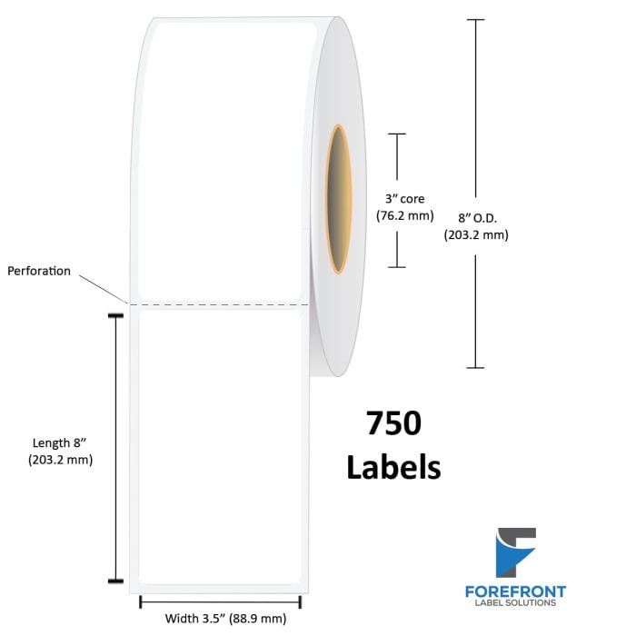 3.5" x 8" Thermal Transfer Label - 750 Labels (4-Pack)