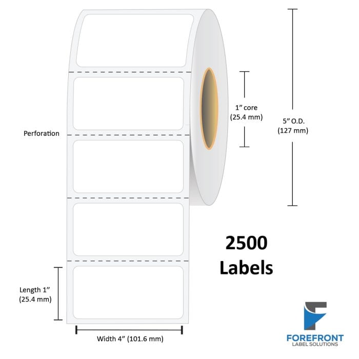 4" x 1" Top Coated Direct Thermal Label - 2500 Labels (12-Pack)