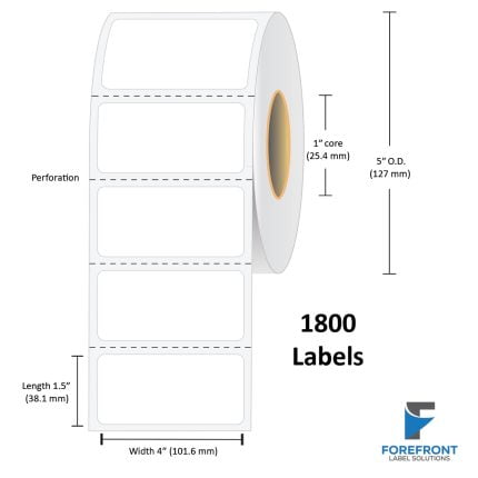 4" x 1.5" Top Coated Direct Thermal Label - 1800 Labels (12-Pack)