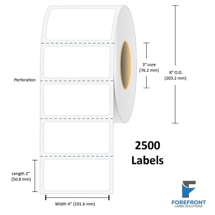 4" x 2" Gloss Polypropylene Label - 2500 Labels (4-Pack)