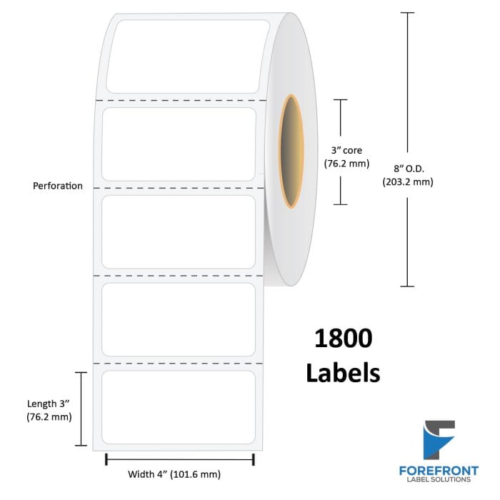 4" x 3" Gloss Polypropylene Label - 1800 Labels (4-Pack)