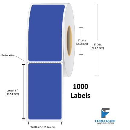 4" x 6" Blue Top Coated Direct Thermal Label - 1000 Labels (4-Pack)