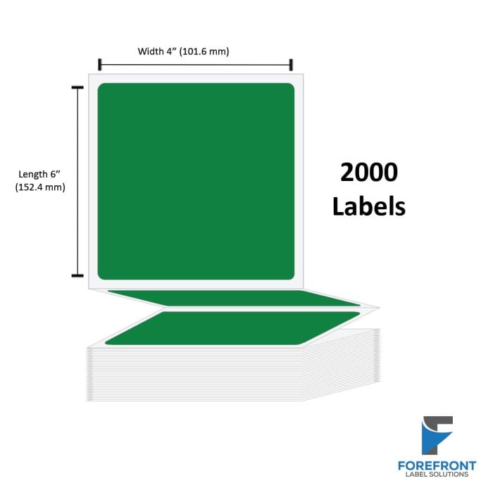 4" x 6" Green Thermal Transfer Fanfold Label - 2000 Labels (2-Pack)