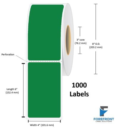 4" x 6" Green Top Coated Direct Thermal Label - 1000 Labels (4-Pack)