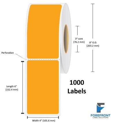 4" x 6" Orange Thermal Transfer Label - 1000 Labels (4-Pack)