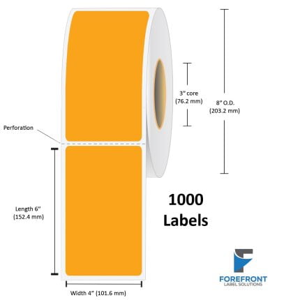 4" x 6" Orange Top Coated Direct Thermal Label - 1000 Labels (4-Pack)