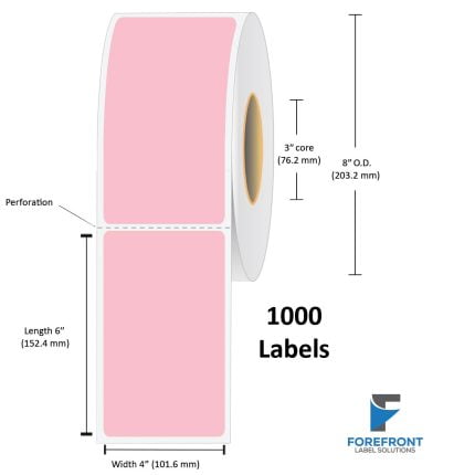 4" x 6" Pink Top Coated Direct Thermal Label - 1000 Labels (4-Pack)