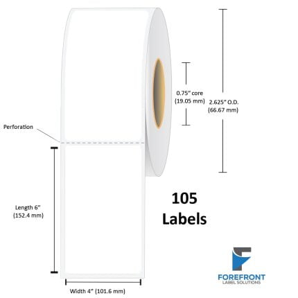 4" x 6" Uncoated Direct Thermal Label - 105 Labels (180-Pack)